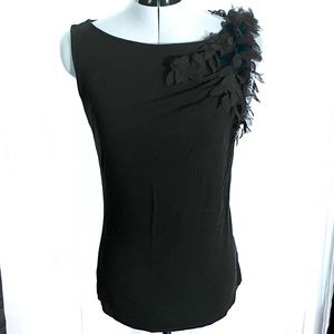 Anne Klein Women’s Sleeveless Top with a feather & floral appliqué, Black, SM